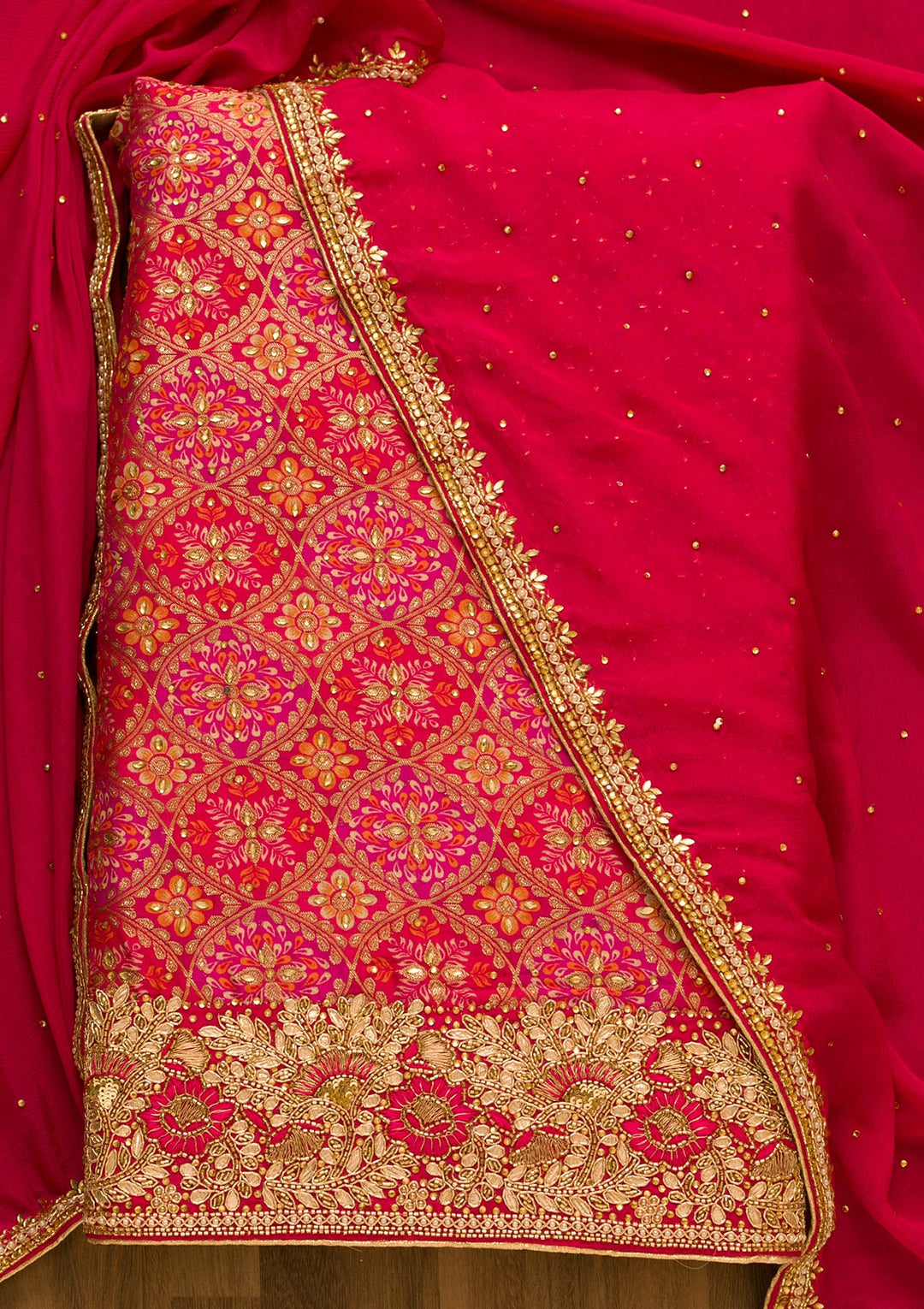 Rani Pink Cutdana Georgette Unstitched Salwar Kameez-Koskii