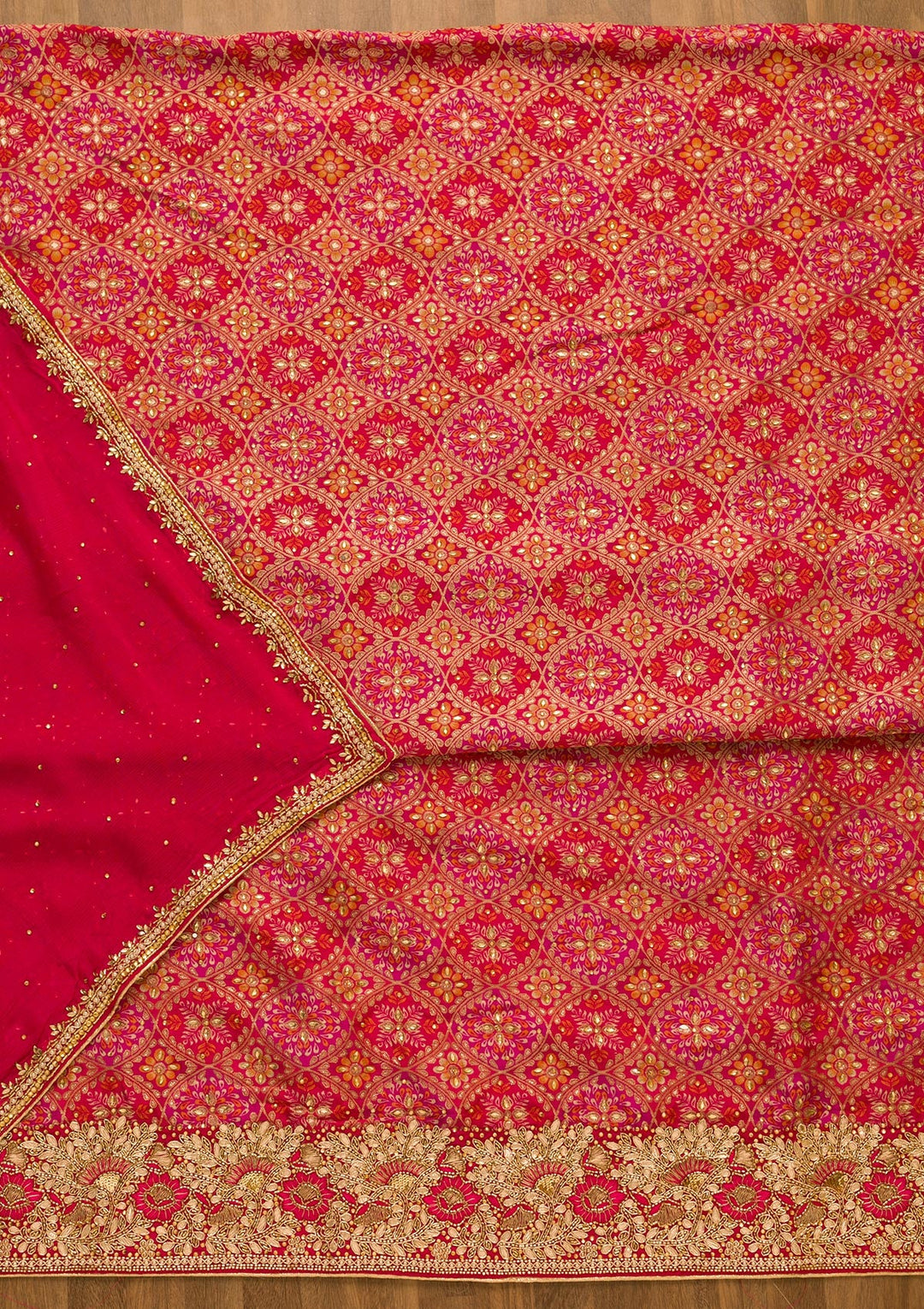 Rani Pink Cutdana Georgette Unstitched Salwar Kameez-Koskii