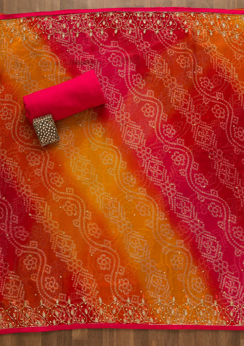 Rani Pink Cutdana Semi Crepe Unstitched Salwar Kameez-Koskii