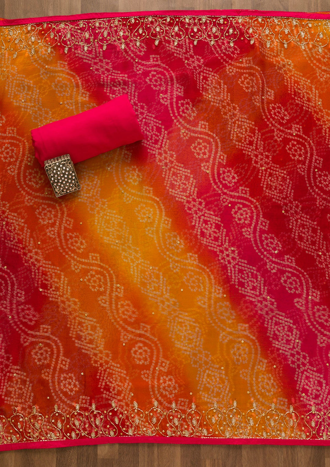 Rani Pink Cutdana Semi Crepe Unstitched Salwar Kameez-Koskii