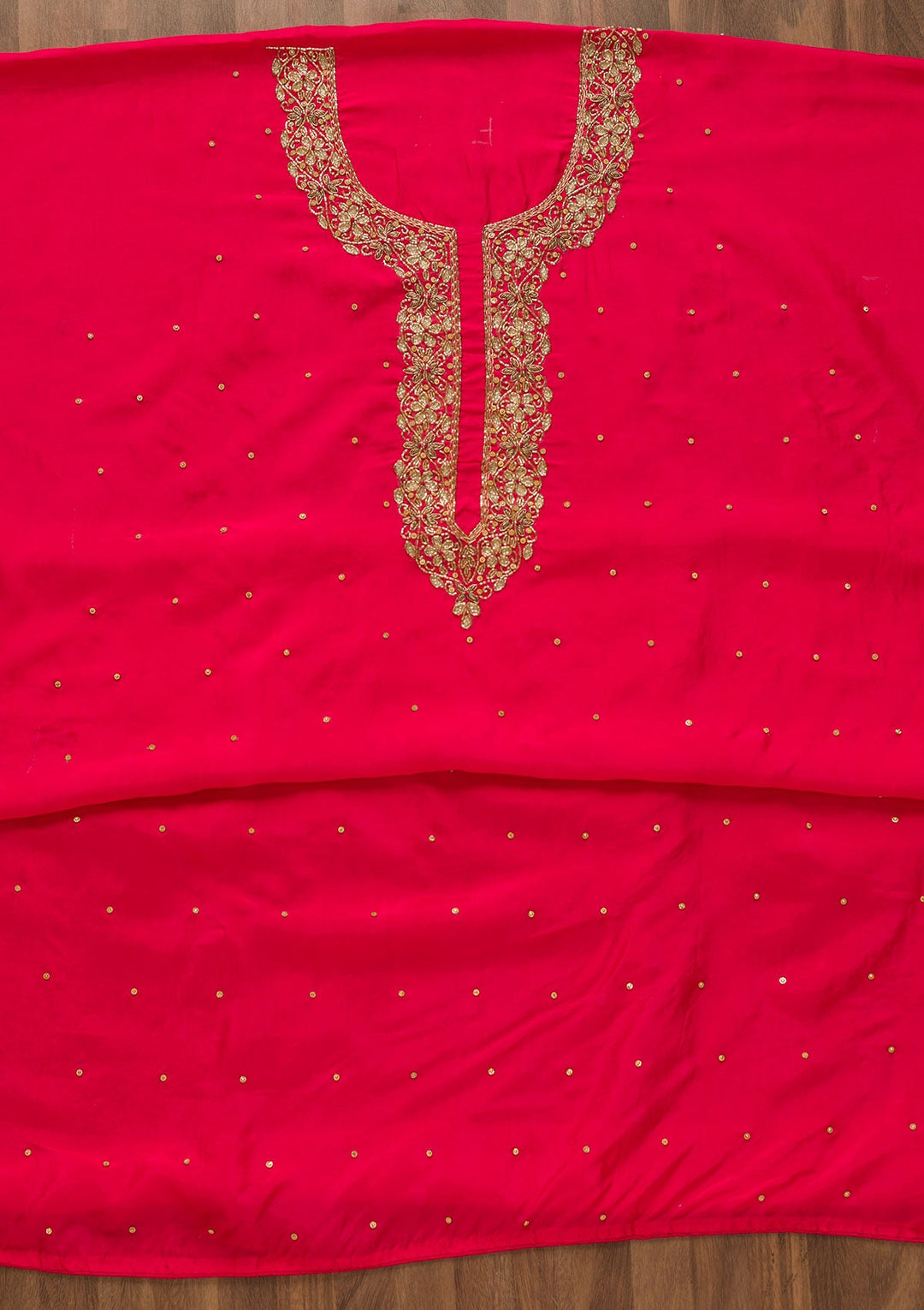 Rani Pink Cutdana Semi Crepe Unstitched Salwar Kameez-Koskii