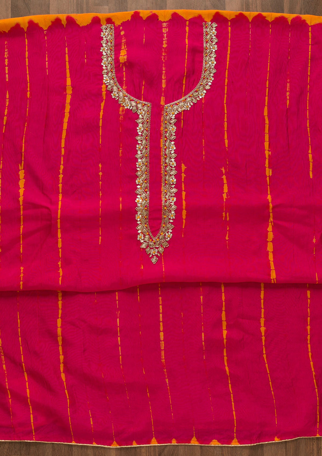 Rani Pink Cutdana Soft Silk Unstitched Salwar Kameez-Koskii