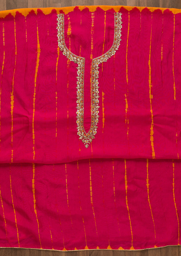 Rani Pink Cutdana Soft Silk Unstitched Salwar Kameez-Koskii
