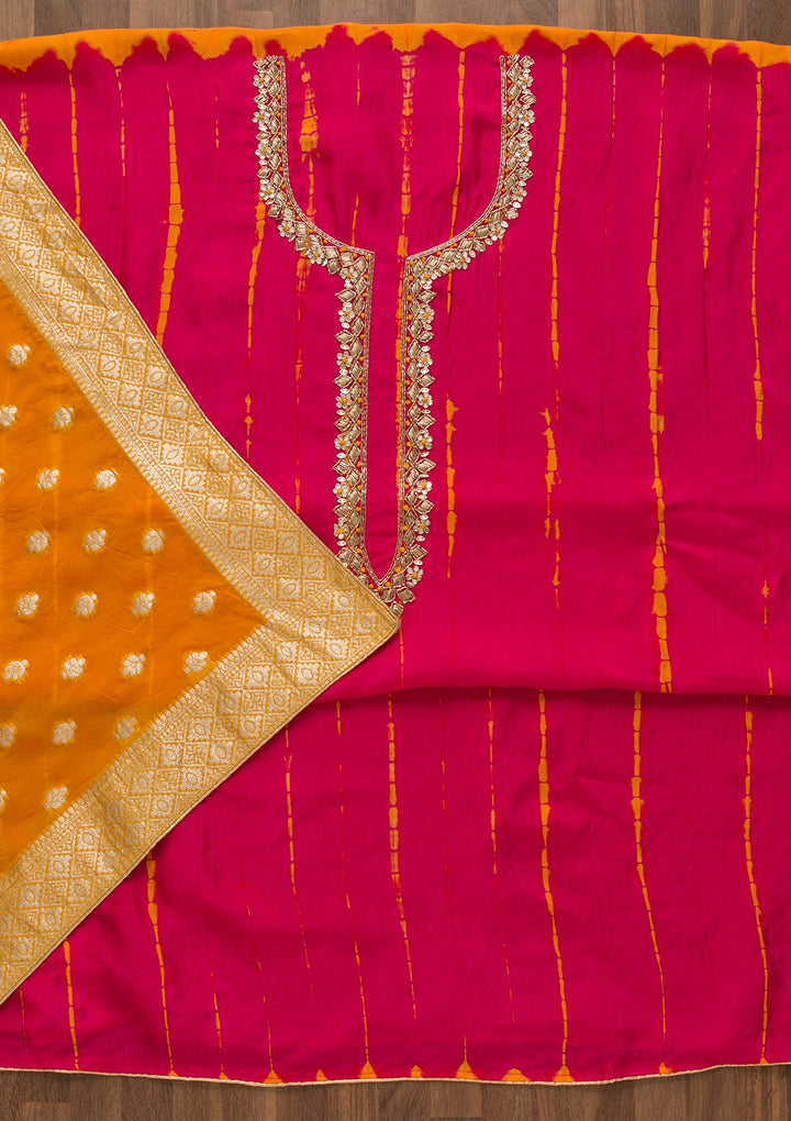 Rani Pink Cutdana Soft Silk Unstitched Salwar Kameez-Koskii