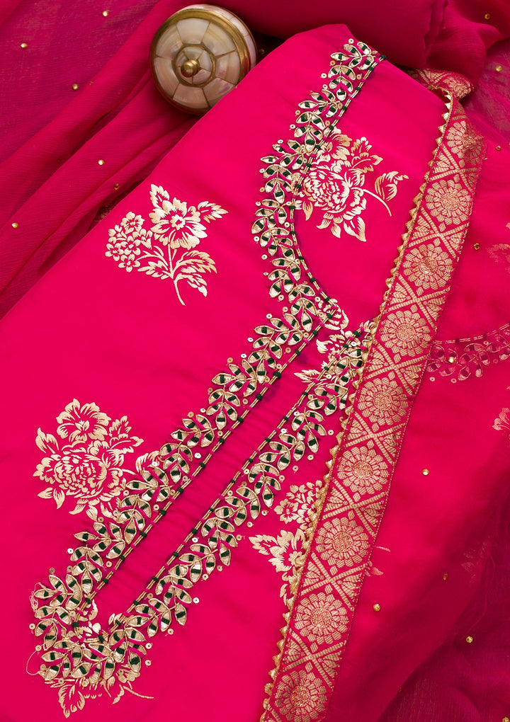 Rani Pink Gotapatti Organza Unstitched Salwar Kameez-Koskii