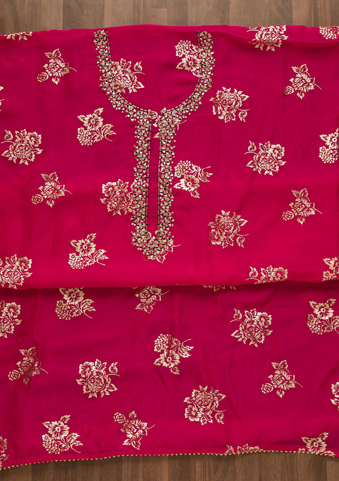 Rani Pink Gotapatti Organza Unstitched Salwar Kameez-Koskii