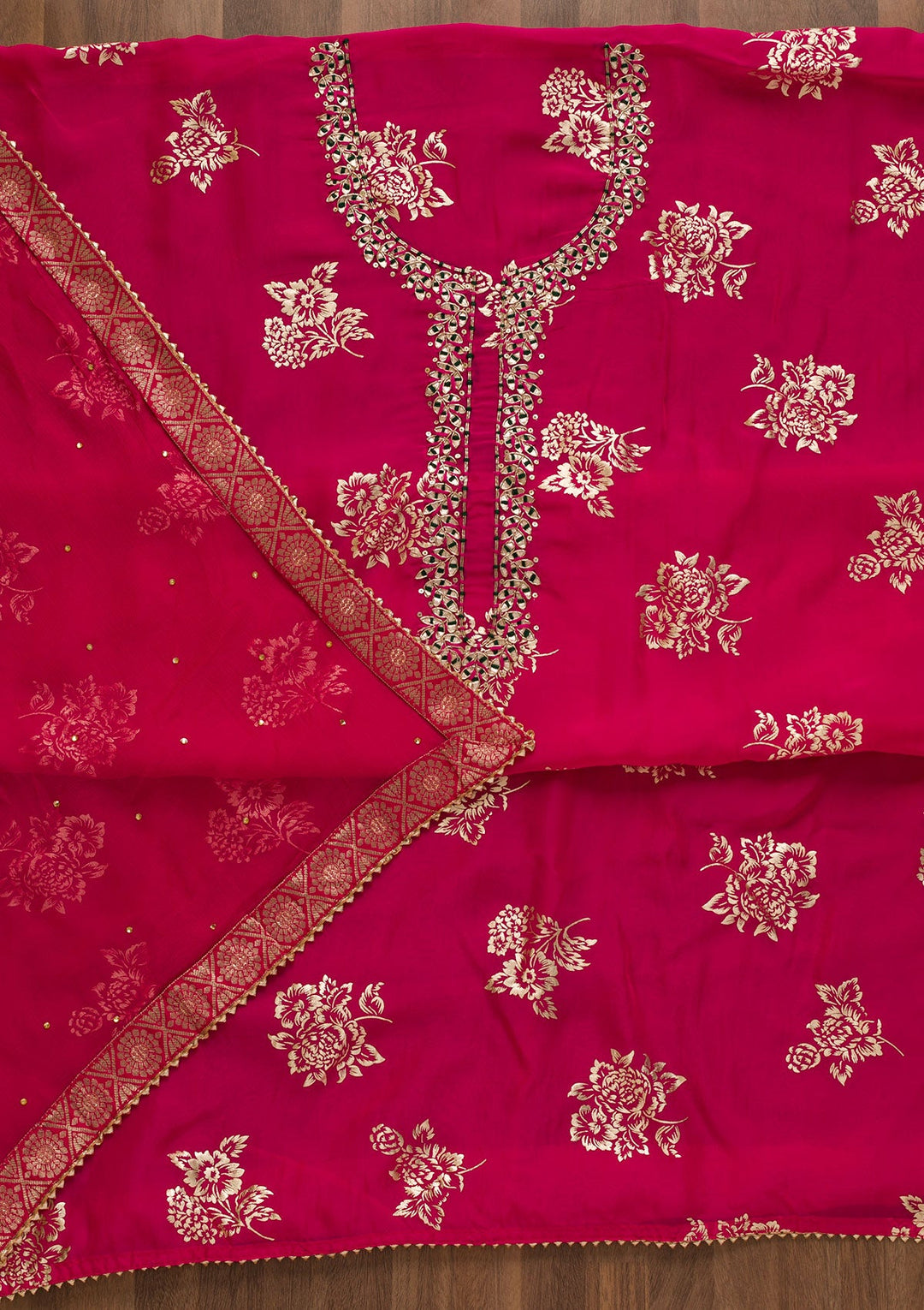 Rani Pink Gotapatti Organza Unstitched Salwar Kameez-Koskii
