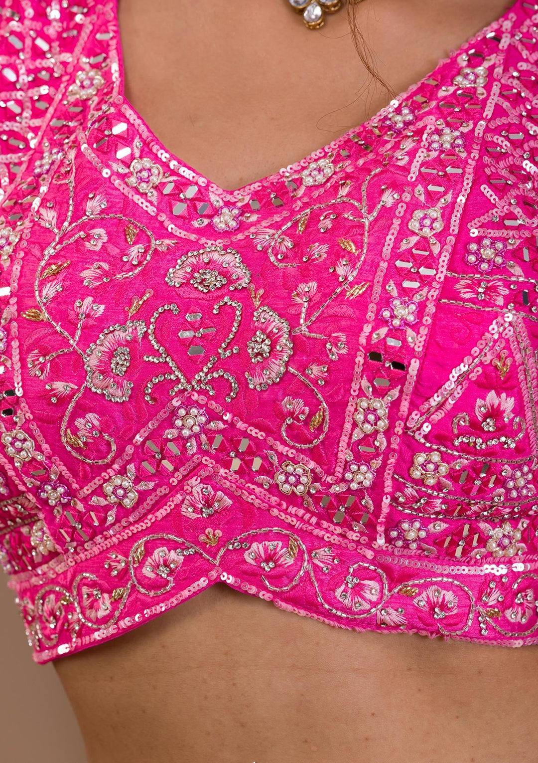 Rani Pink Mirrorwork Georgette Readymade Lehenga-Koskii