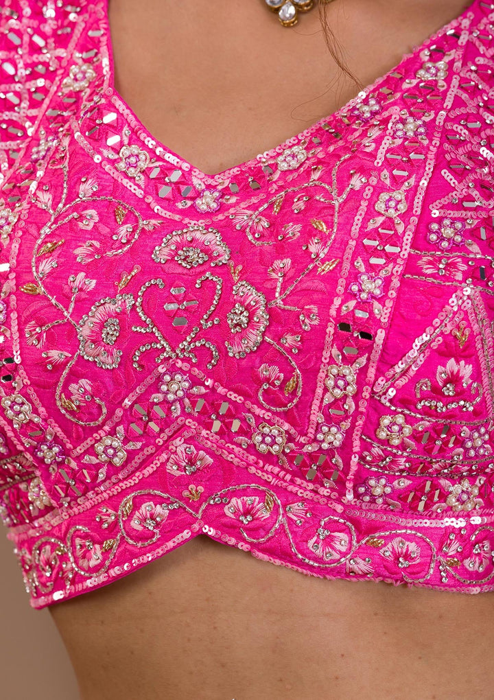 Rani Pink Mirrorwork Georgette Readymade Lehenga-Koskii