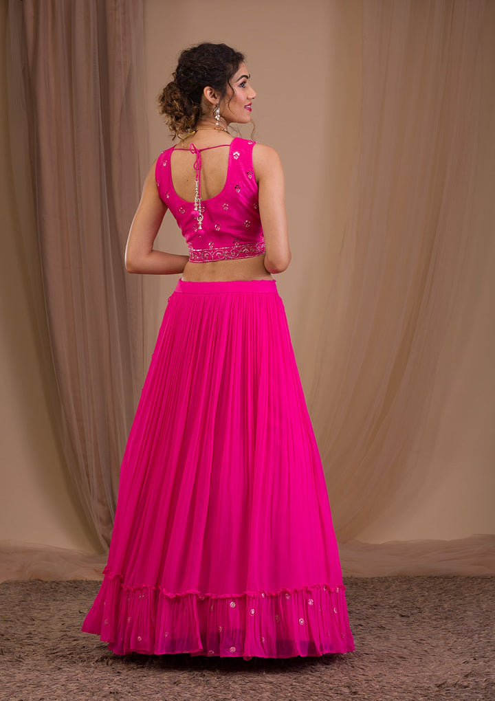 Rani Pink Mirrorwork Georgette Readymade Lehenga-Koskii