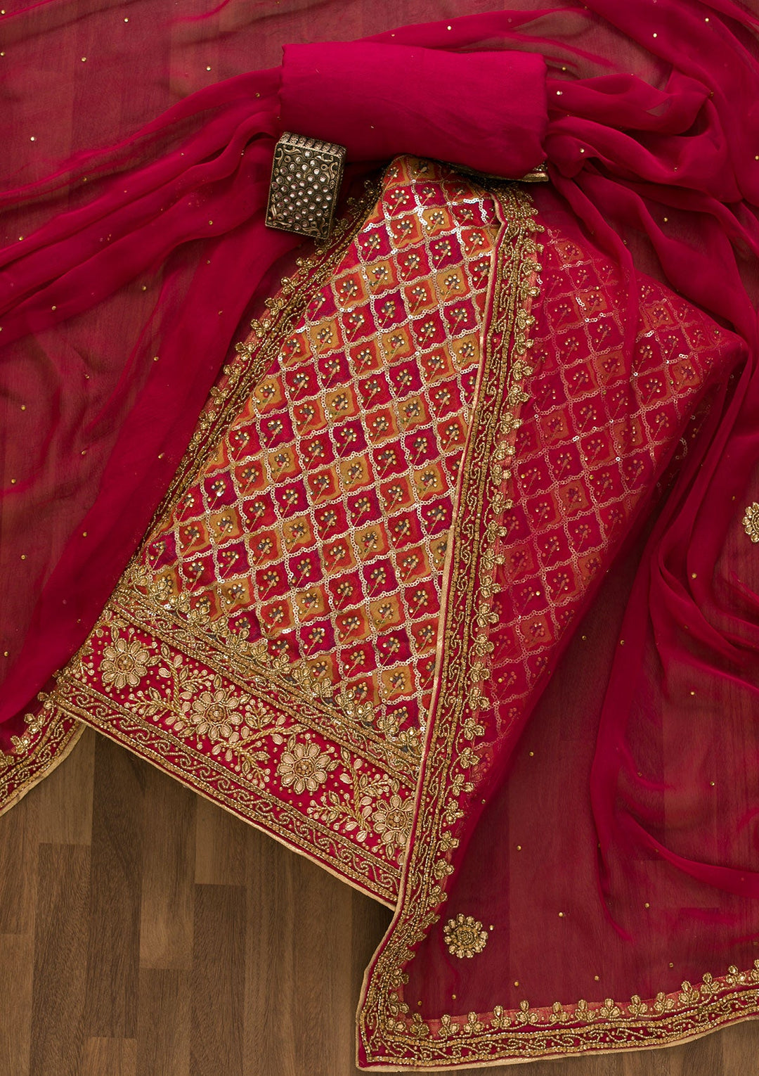Rani Pink Sequins Georgette Unstitched Salwar Kameez-Koskii