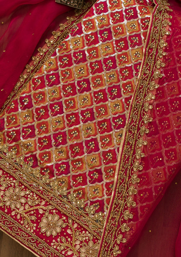 Rani Pink Sequins Georgette Unstitched Salwar Kameez-Koskii