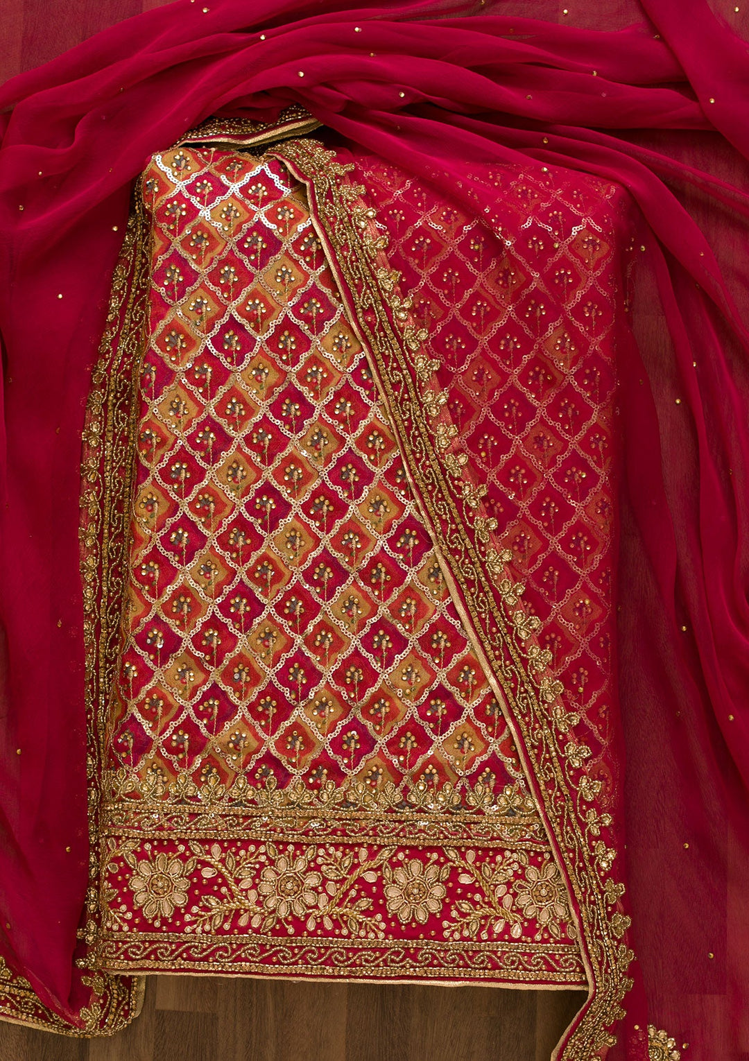 Rani Pink Sequins Georgette Unstitched Salwar Kameez-Koskii