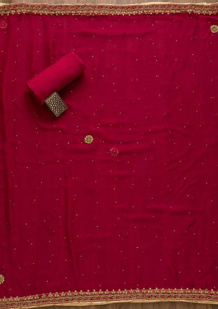 Rani Pink Sequins Georgette Unstitched Salwar Kameez-Koskii