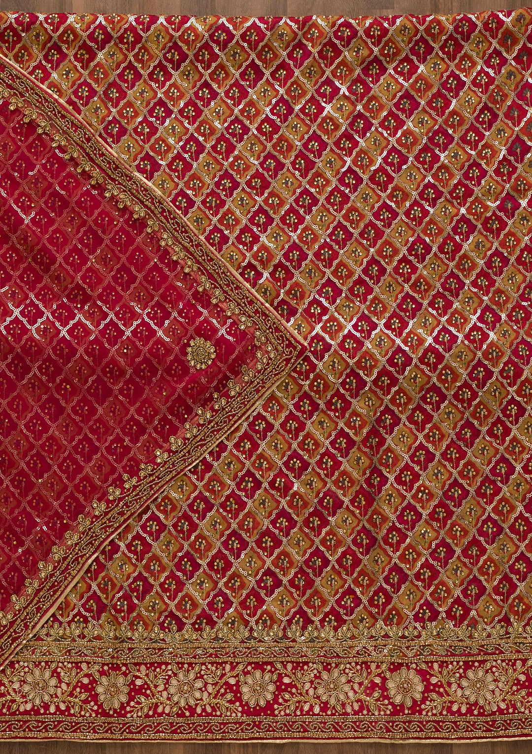 Rani Pink Sequins Georgette Unstitched Salwar Kameez-Koskii