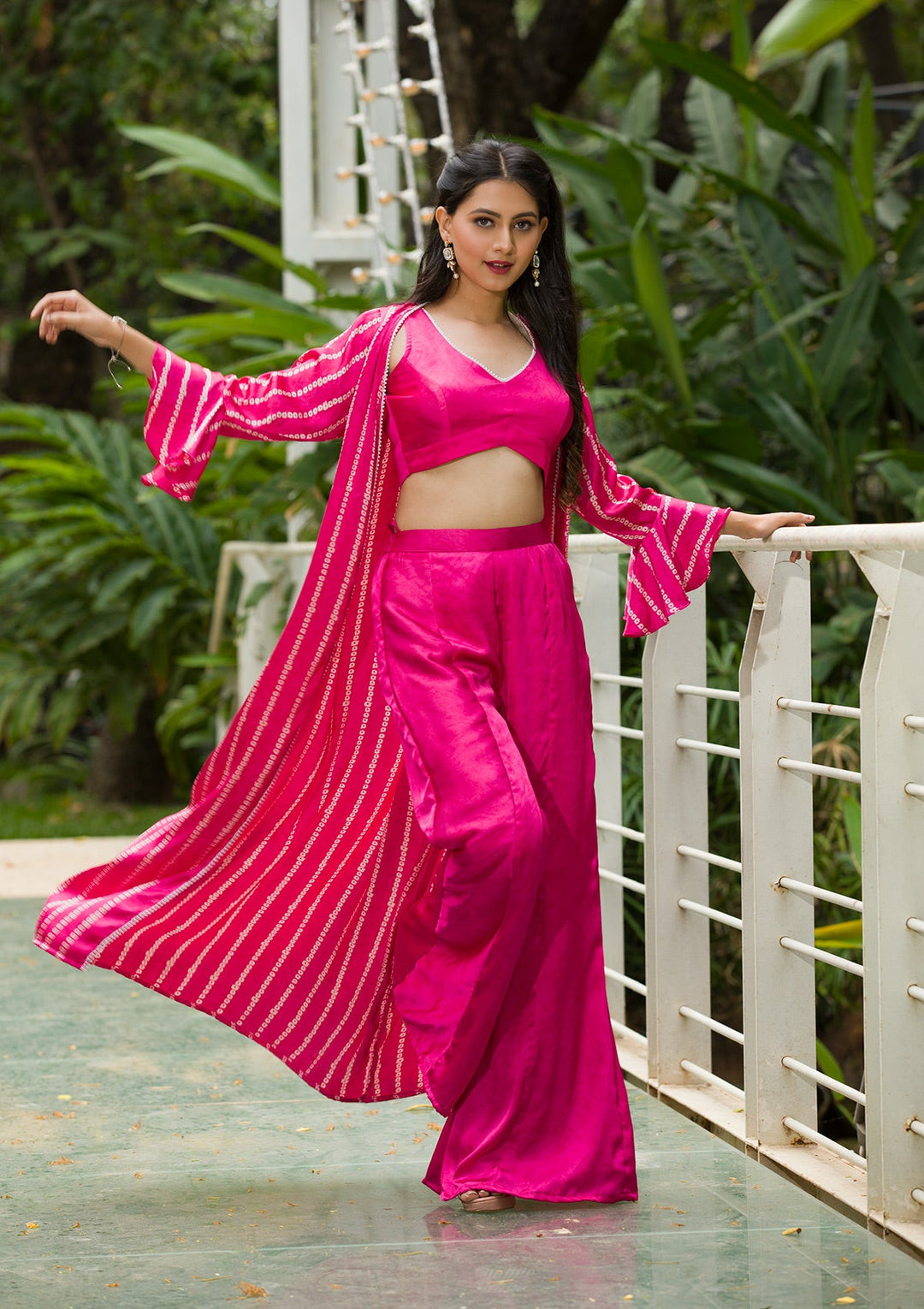 Rani Pink Bandhani Print Satin Readymade Salwar Kameez-Koskii