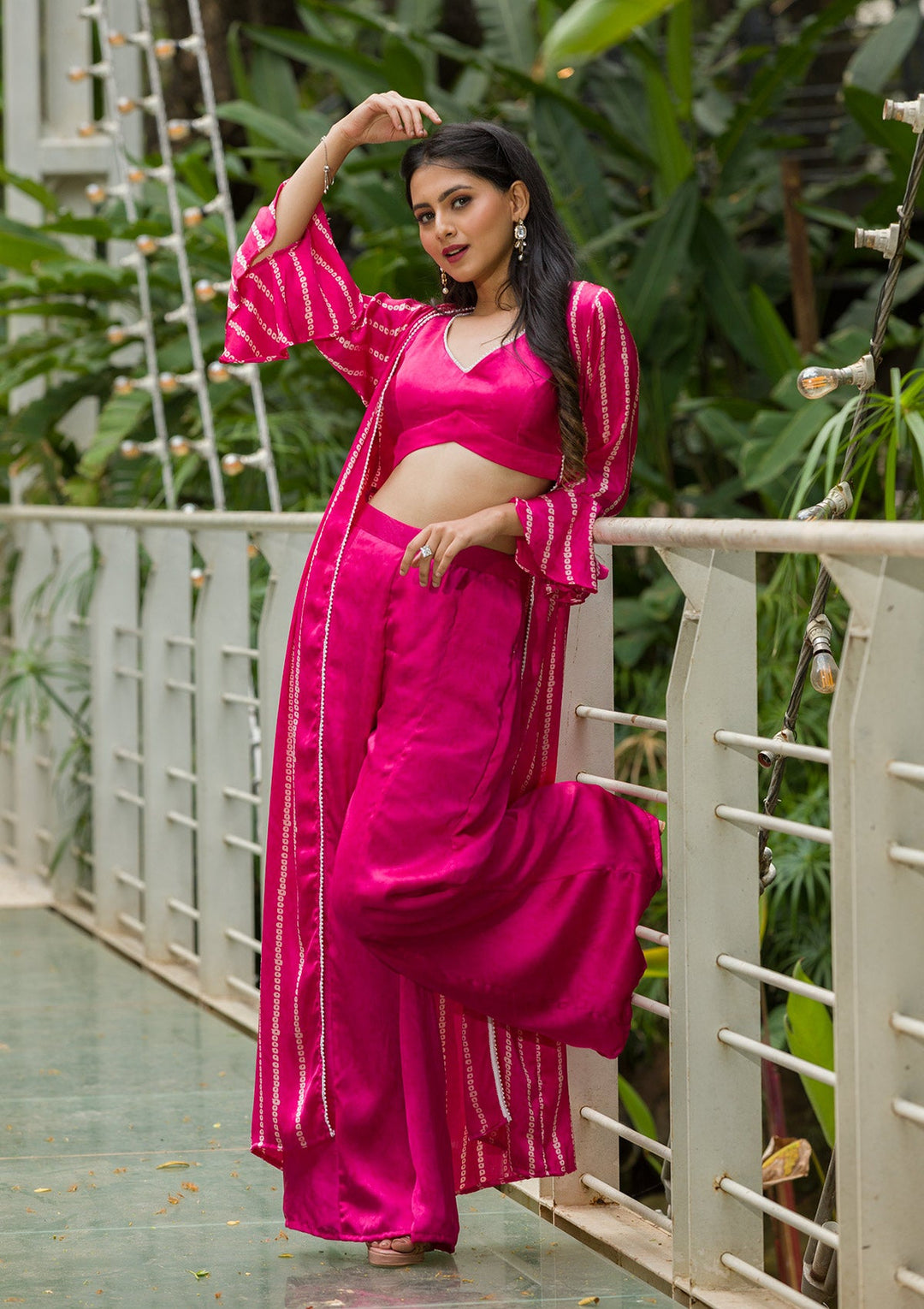 Rani Pink Bandhani Print Satin Readymade Salwar Kameez-Koskii