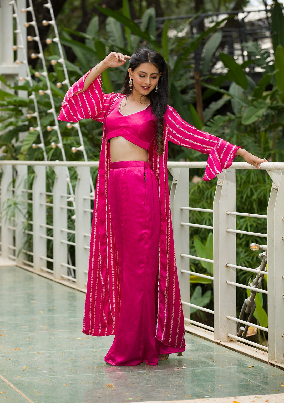 Rani Pink Bandhani Print Satin Readymade Salwar Kameez-Koskii