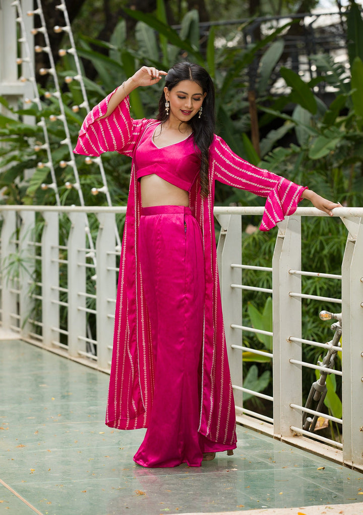 Rani Pink Bandhani Print Satin Readymade Salwar Kameez-Koskii