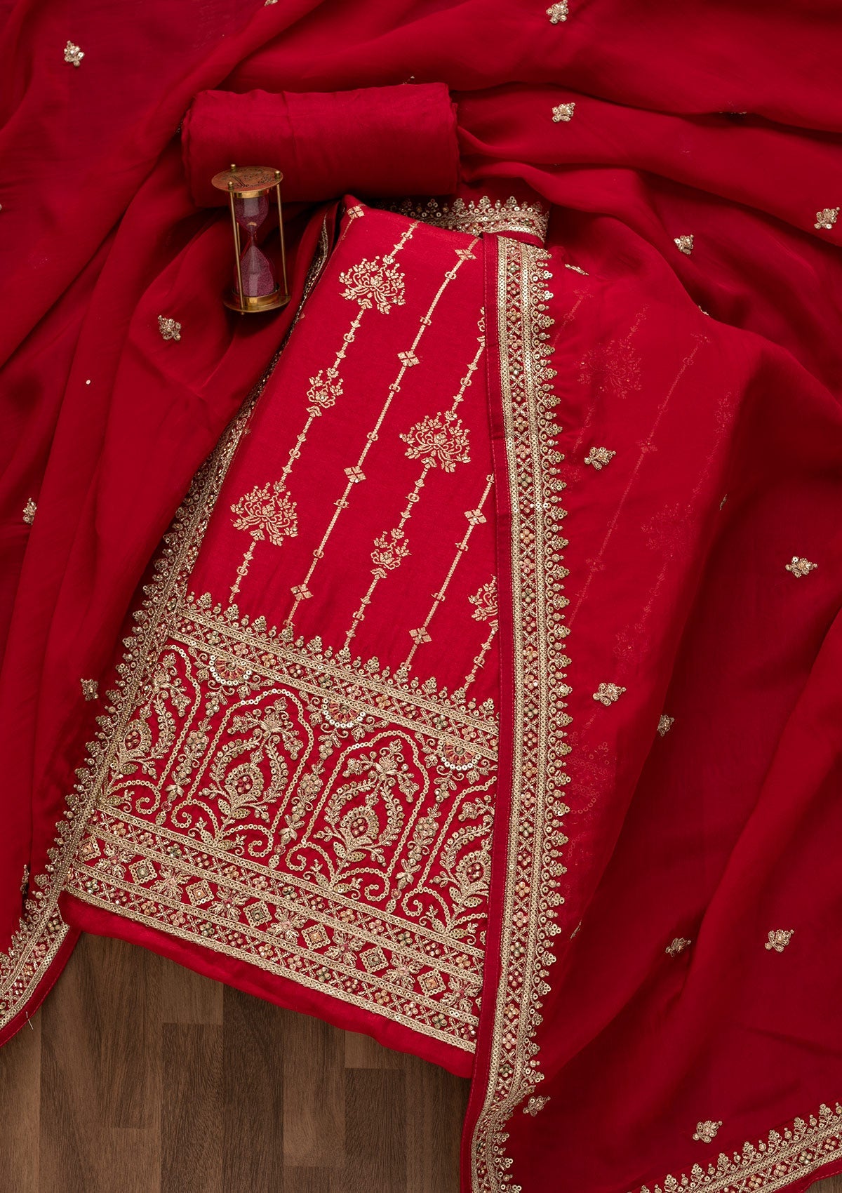 Rani Pink Sequins Silk Unstitched Salwar Kameez-Koskii