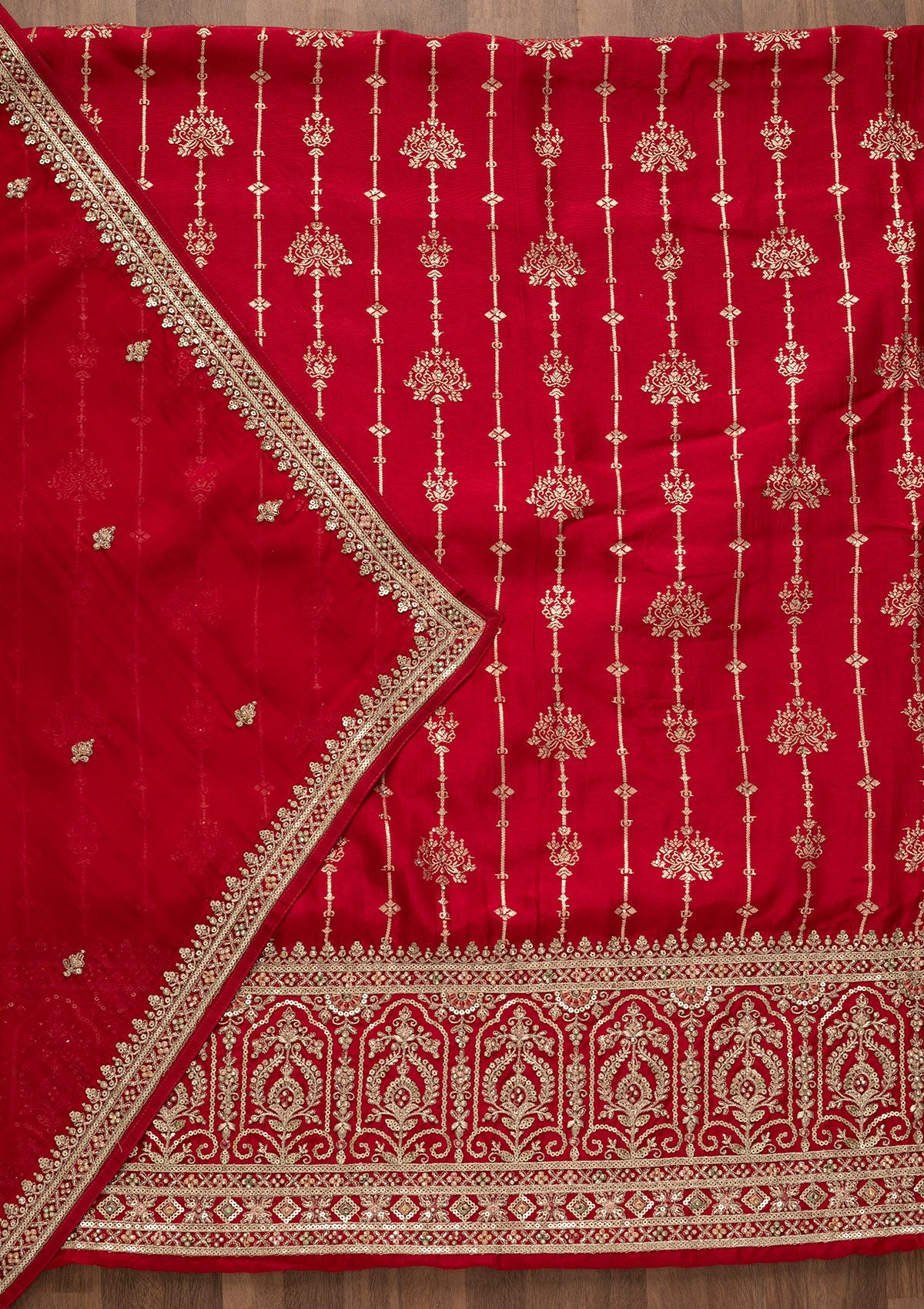 Rani Pink Sequins Silk Unstitched Salwar Kameez-Koskii