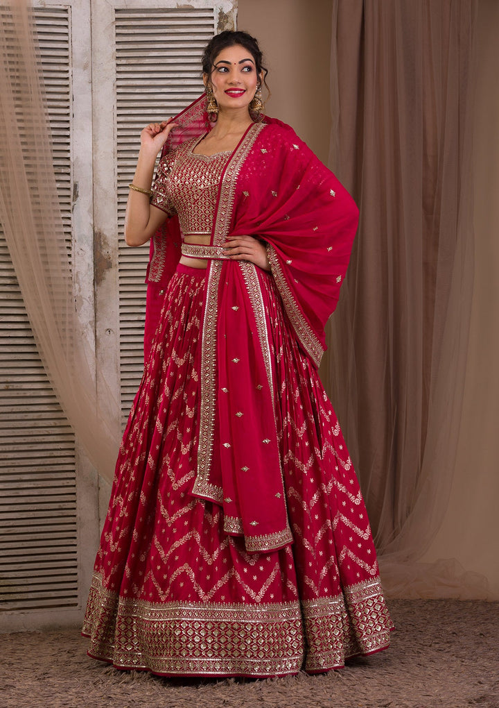Rani Pink Sequins Banarasi Readymade Lehenga-Koskii