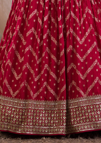 Rani Pink Sequins Banarasi Readymade Lehenga-Koskii