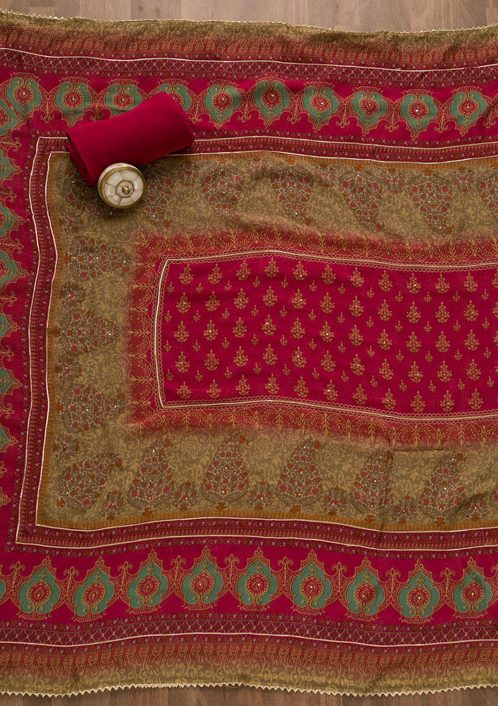 Rani Pink Sequins Crepe Unstitched Salwar Kameez-Koskii