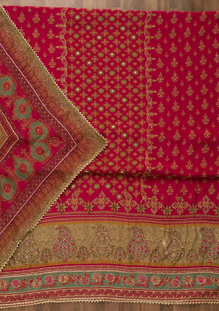 Rani Pink Sequins Crepe Unstitched Salwar Kameez-Koskii