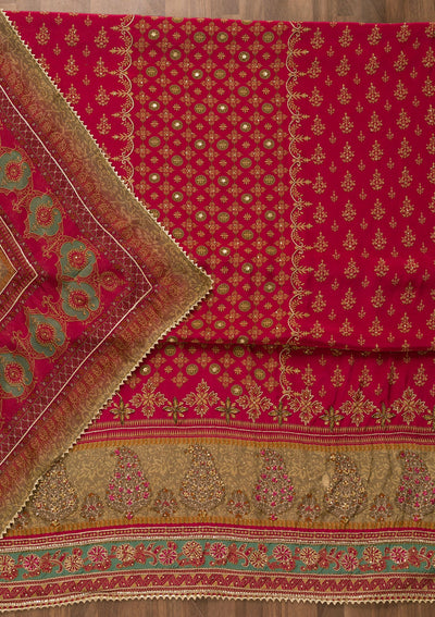 Rani Pink Sequins Crepe Unstitched Salwar Kameez-Koskii