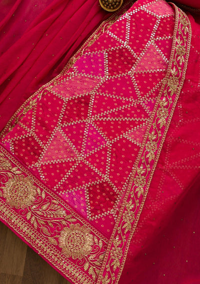 Rani Pink Sequins Semi Crepe Unstitched Salwar Kameez-Koskii