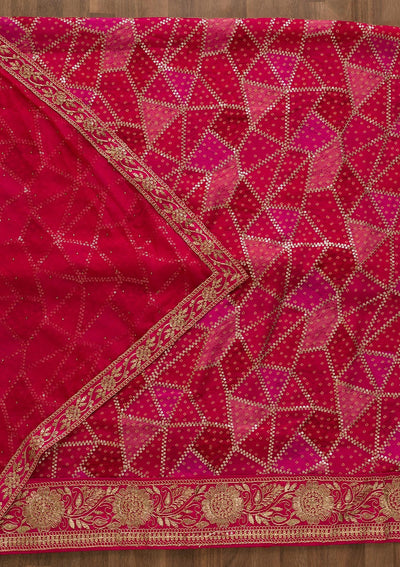 Rani Pink Sequins Semi Crepe Unstitched Salwar Kameez-Koskii