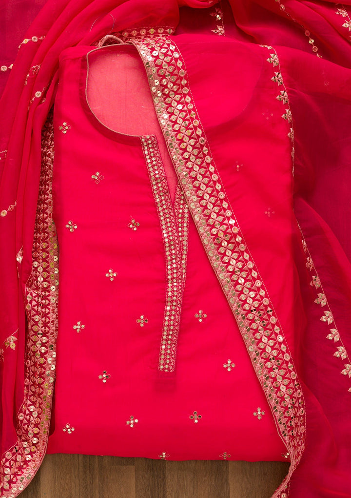 Rani Pink Sequins Tissue Unstitched Salwar Kameez-Koskii