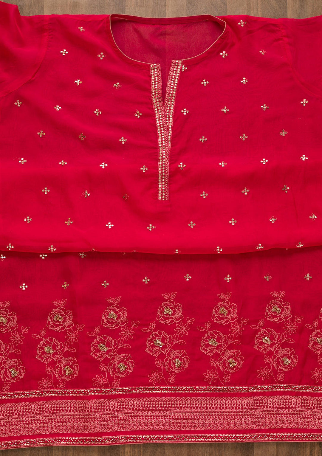 Rani Pink Sequins Tissue Unstitched Salwar Kameez-Koskii