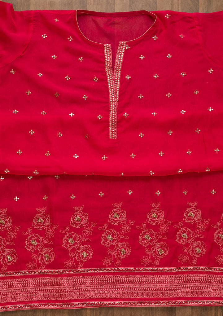 Rani Pink Sequins Tissue Unstitched Salwar Kameez-Koskii
