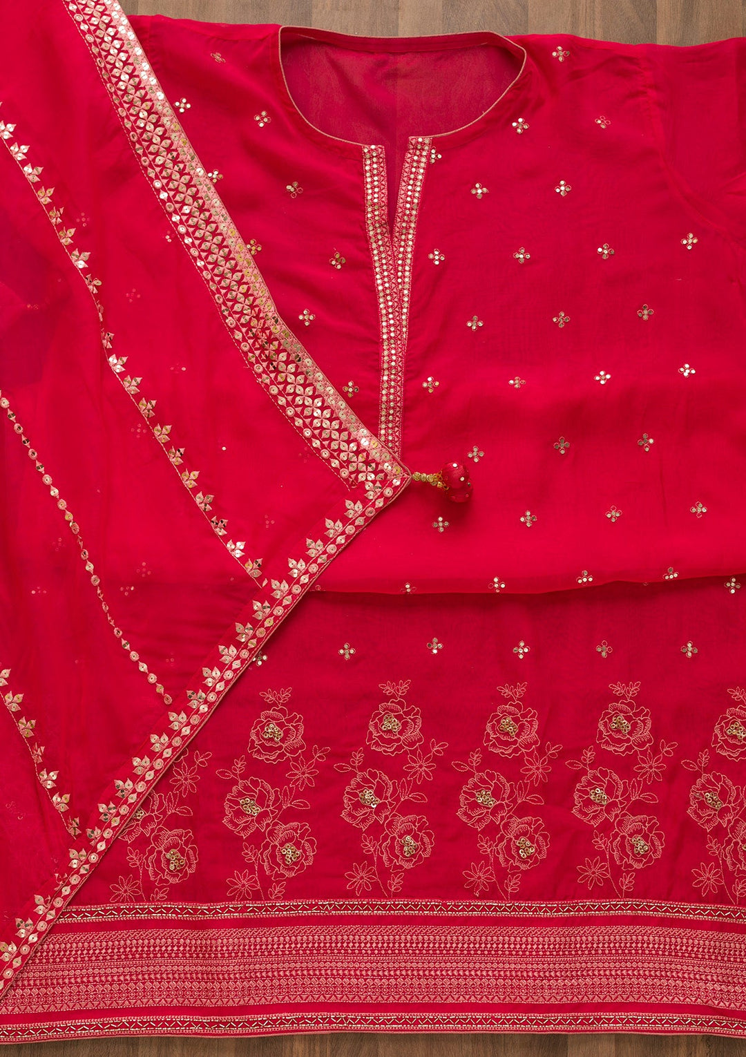 Rani Pink Sequins Tissue Unstitched Salwar Kameez-Koskii