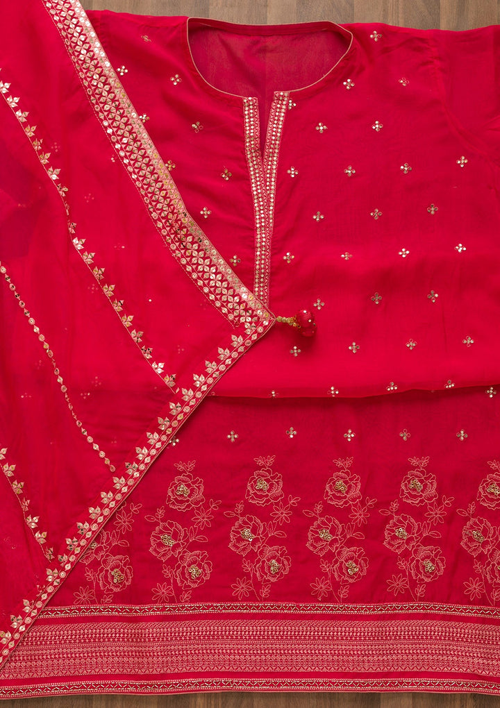 Rani Pink Sequins Tissue Unstitched Salwar Kameez-Koskii