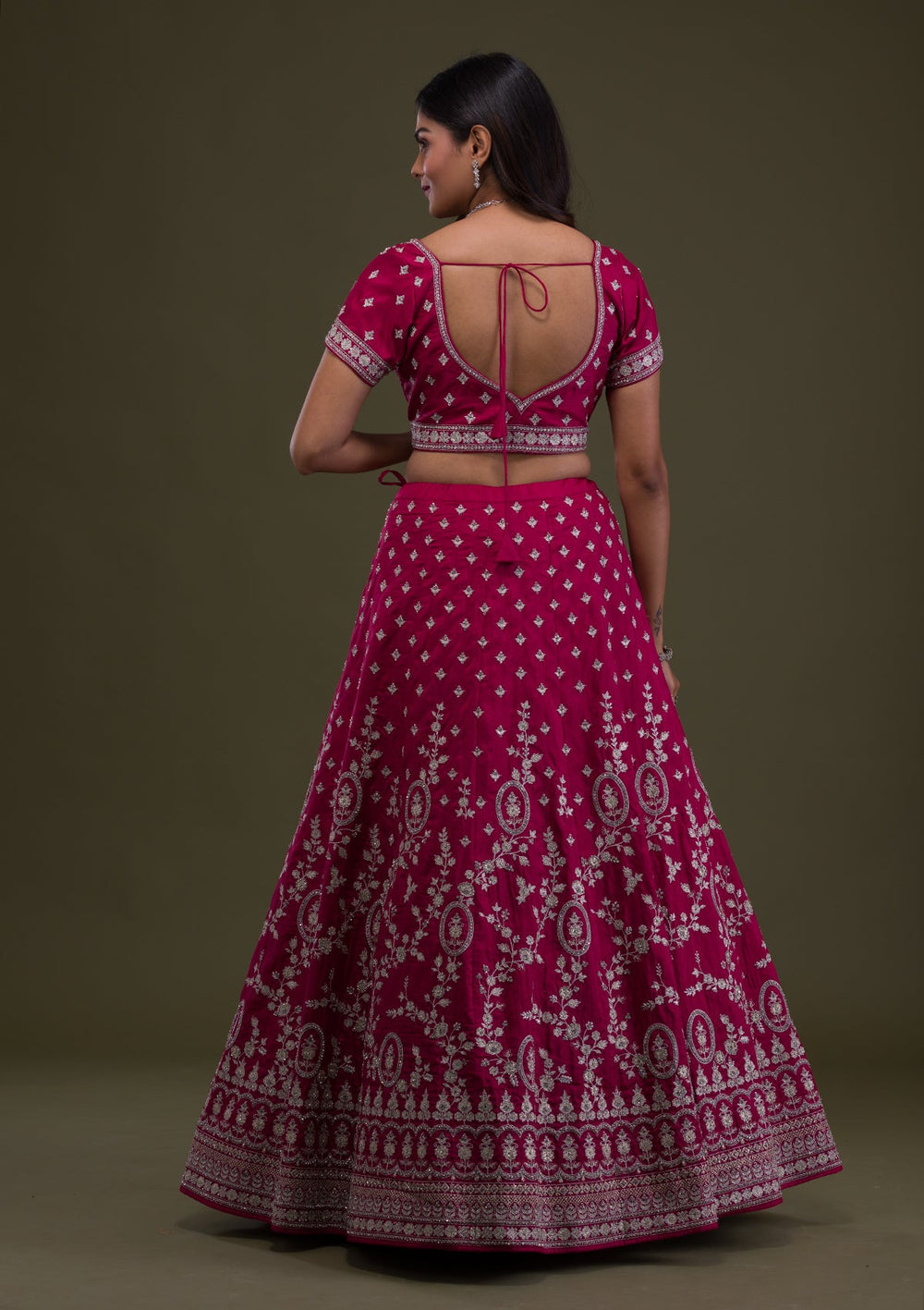 Rani Pink Zariwork Art Silk Readymade Lehenga-Koskii