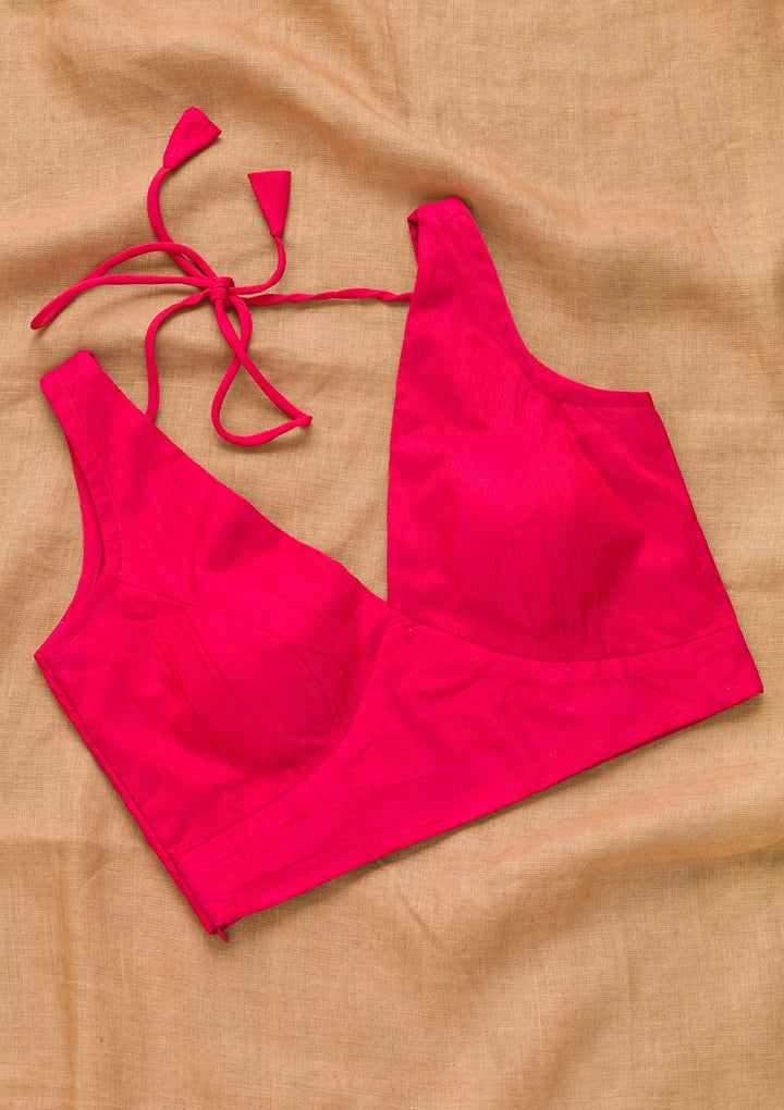 Rani Pink Solid Raw Silk Blouse-Koskii