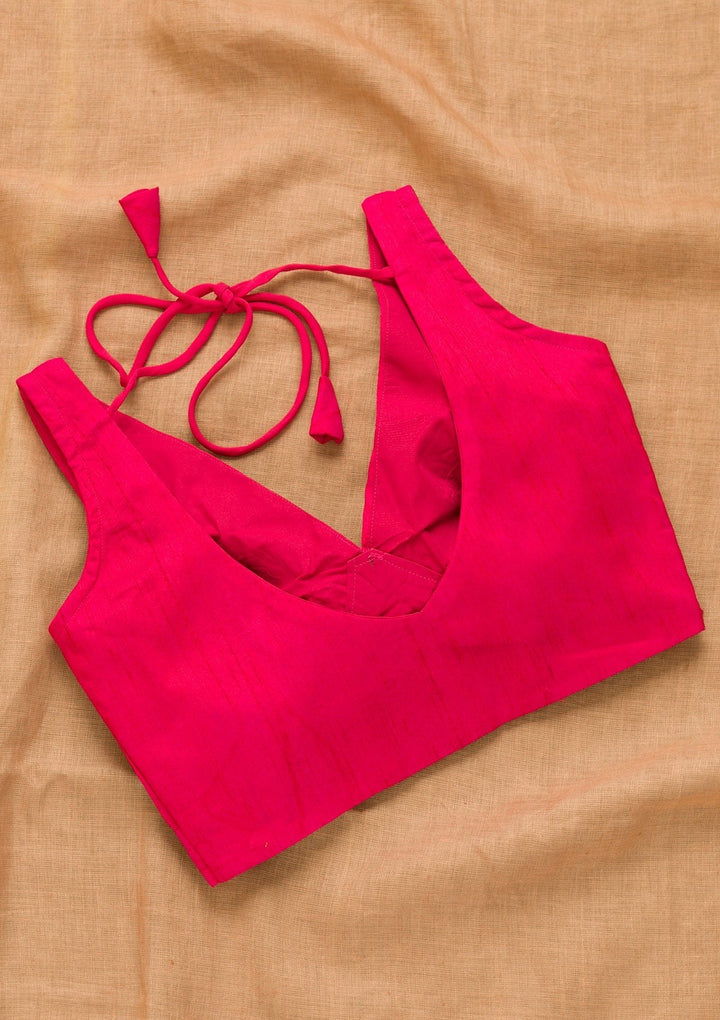 Rani Pink Solid Raw Silk Blouse-Koskii