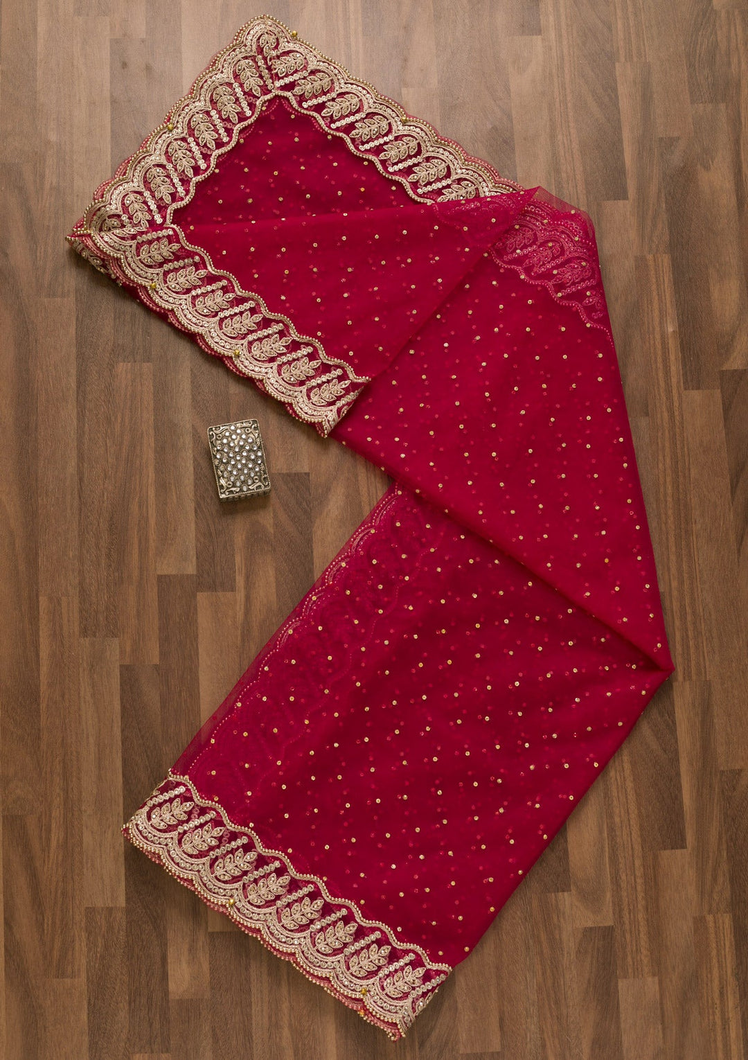 Rani Pink Stonework Net Dupatta-Koskii