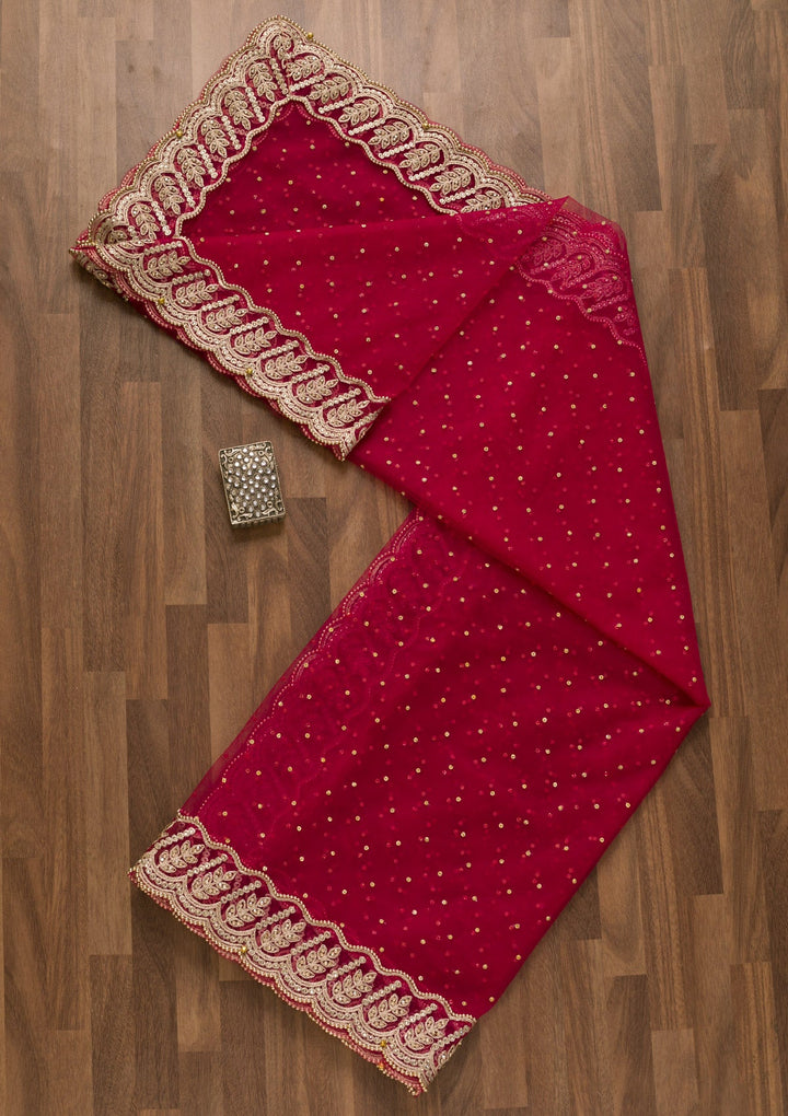 Rani Pink Stonework Net Dupatta-Koskii