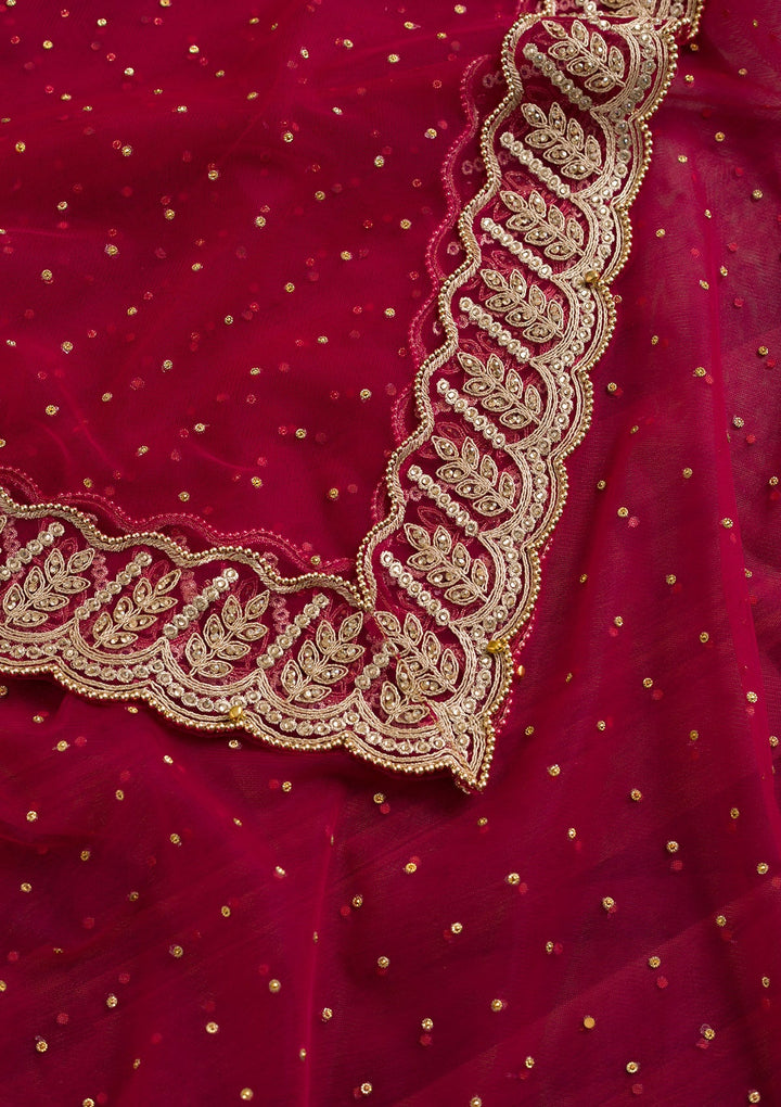 Rani Pink Stonework Net Dupatta-Koskii