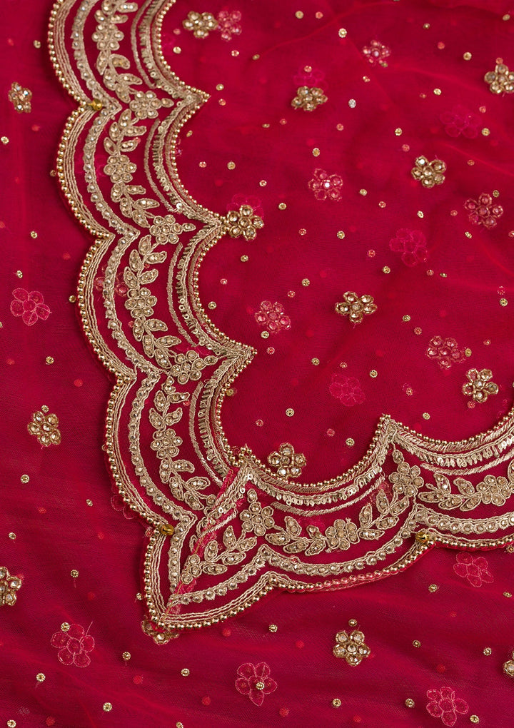 Rani Pink Stonework Net Dupatta-Koskii