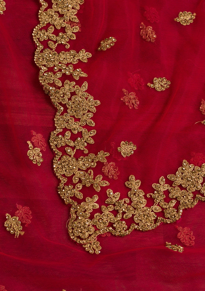 Rani Pink Stonework Net Dupatta-Koskii