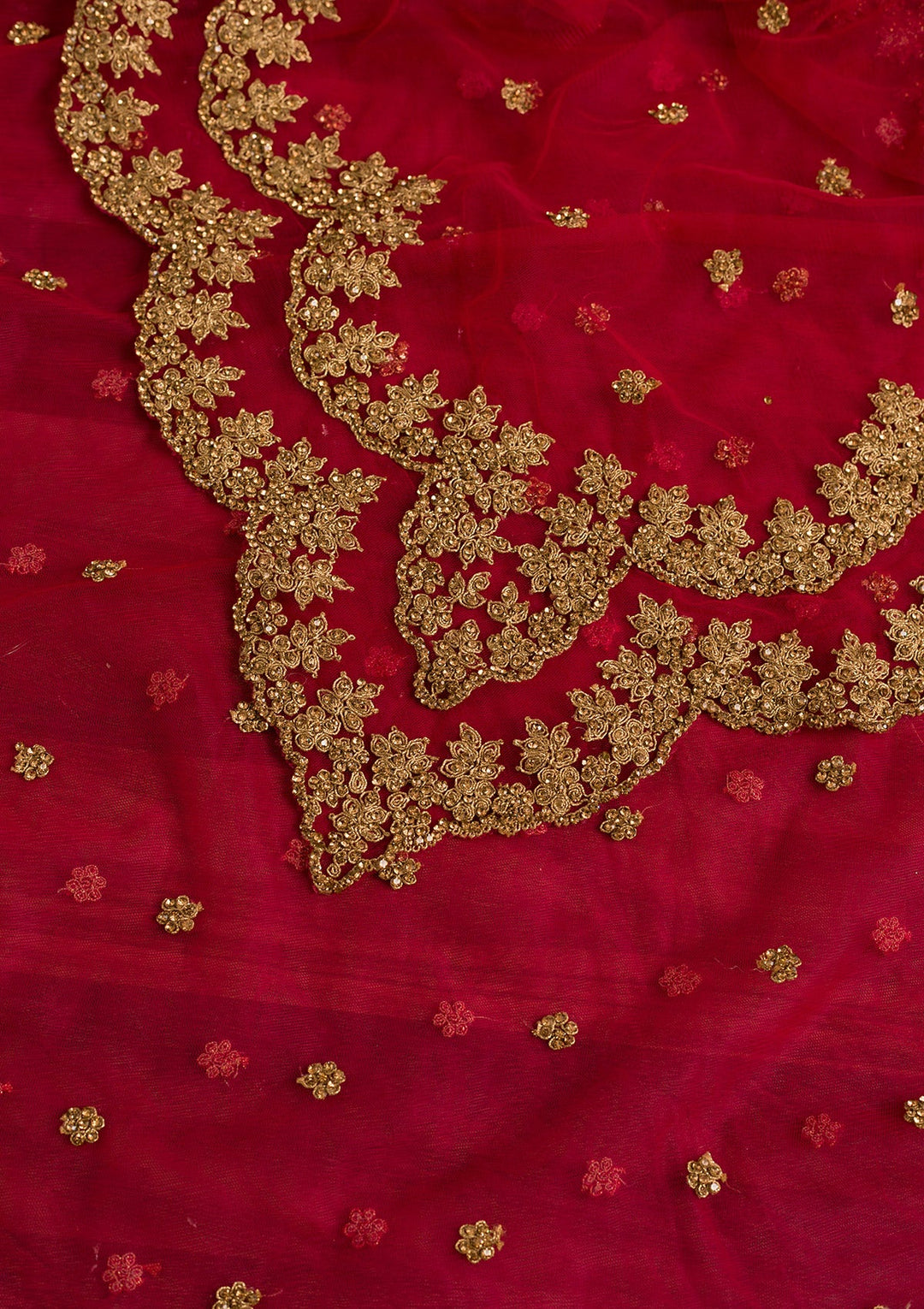 Red Stonework Net Dupatta-Koskii
