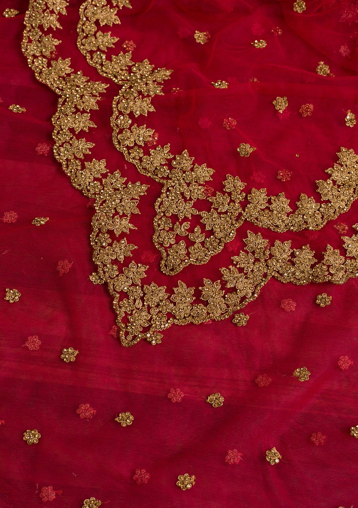 Red Stonework Net Dupatta-Koskii