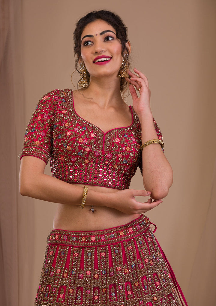 Rani Pink Stonework Net Readymade Lehenga-Koskii