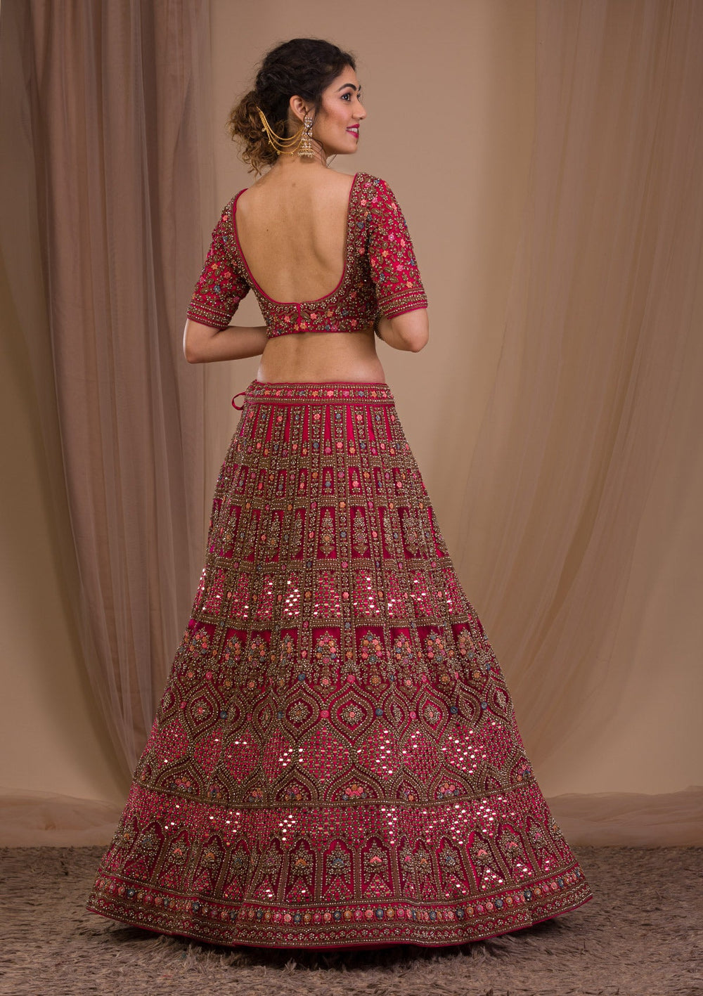 Rani Pink Stonework Net Readymade Lehenga-Koskii