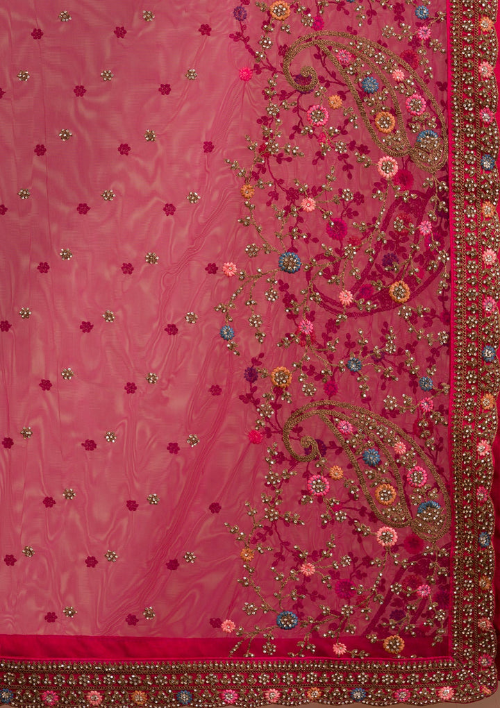 Rani Pink Stonework Net Readymade Lehenga-Koskii